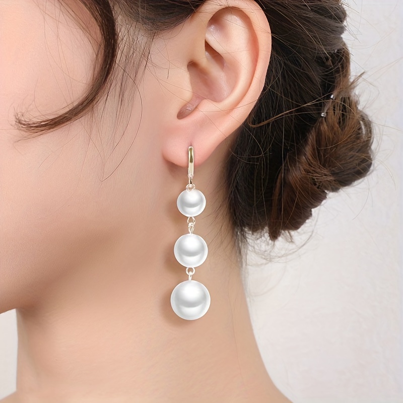 Women's Pearl Drop Earrings Long Tassel Beaded with Hooks